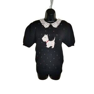 Vtg Crystal Sportswear Scottie Dog Crocheted Collar- Ramie And Cotton Blend Lg